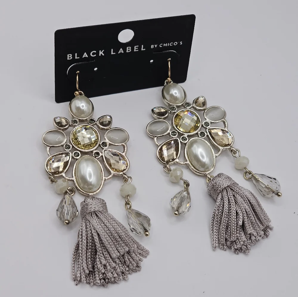 BLACK LABEL by Chico's Mixed Material Beaded‎ Tassel Necklace Set
